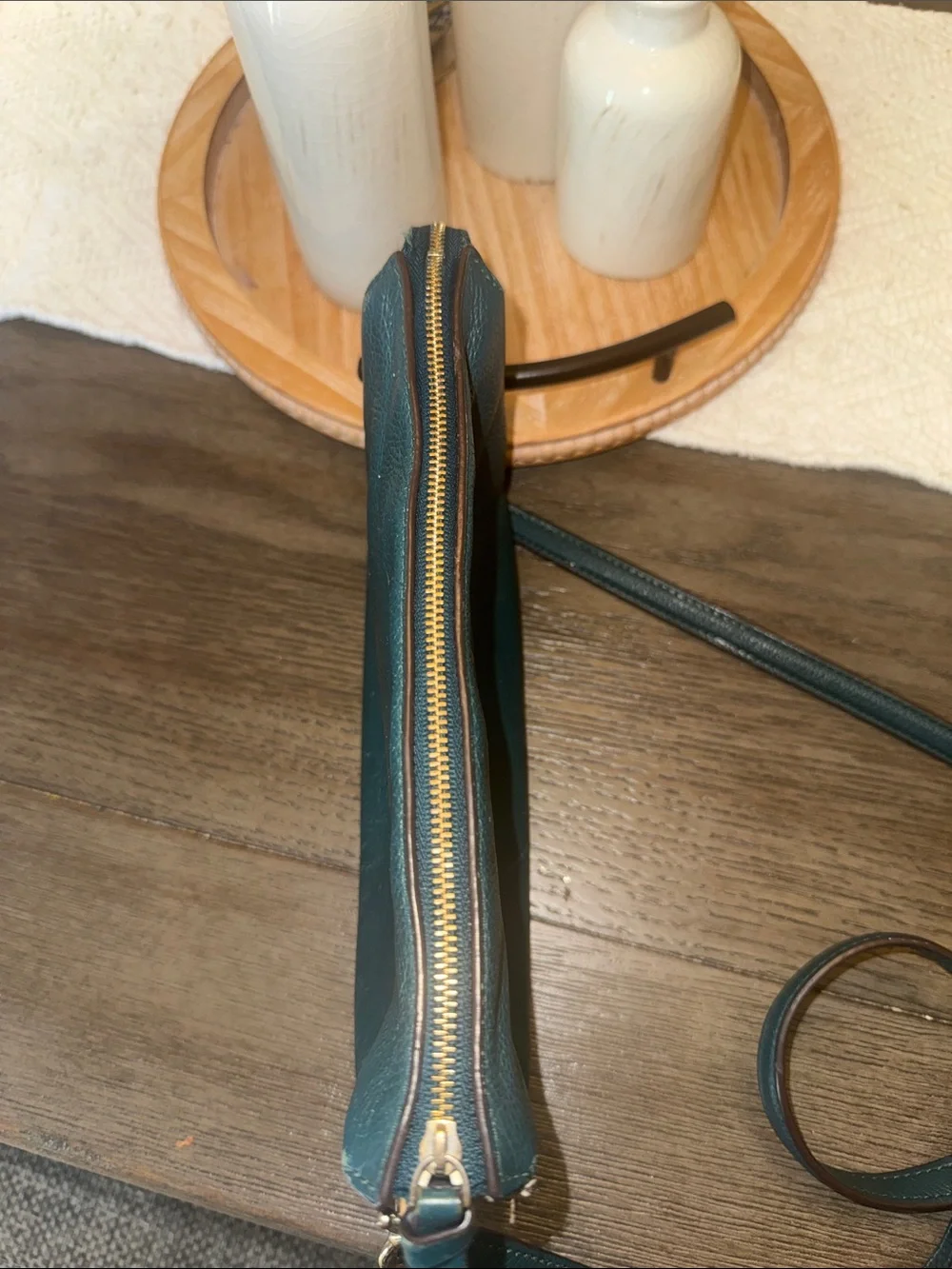 kate spade Teal Pebbled Leather Double-Zip Crossbody with Gold Hardware